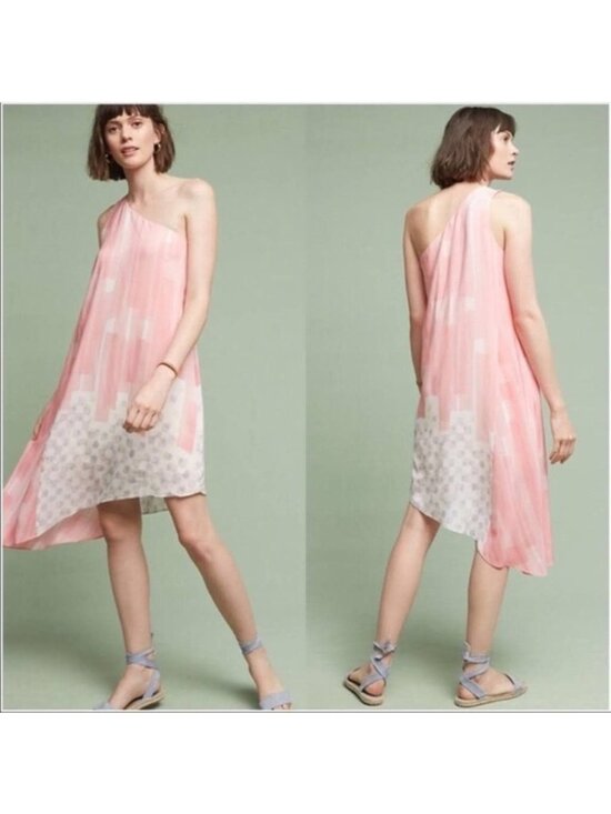 Anthropologie Dresses & Skirts - Anthropologie Maeve Avalonne Pink Silk One Shoulder Dress 0 Petite